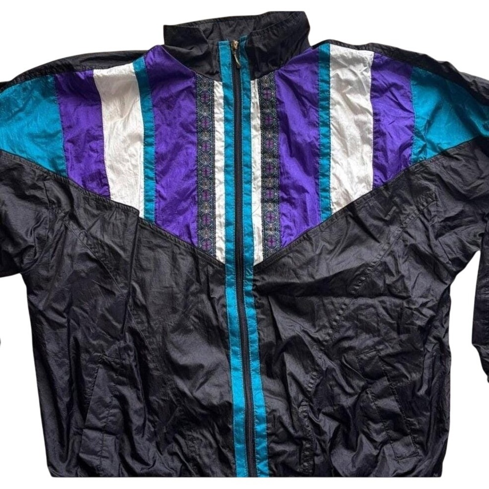 Bold Spirit Vintage 90s Colorblock Windbreaker Jacket Purple‎ Teal Black Large